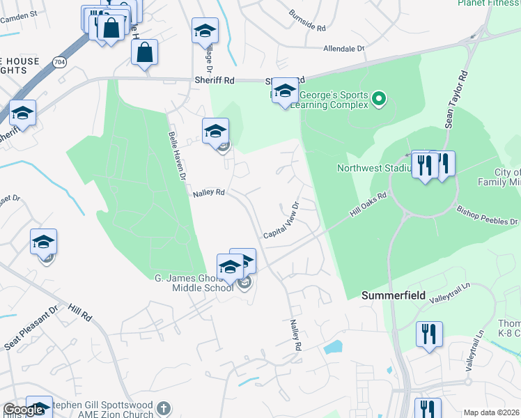map of restaurants, bars, coffee shops, grocery stores, and more near 1113 Nalley Road in Hyattsville