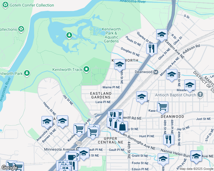 map of restaurants, bars, coffee shops, grocery stores, and more near 101 Independence Avenue Southeast in Washington