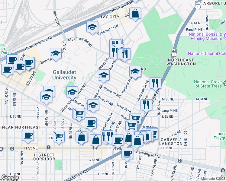 map of restaurants, bars, coffee shops, grocery stores, and more near 101 Independence Avenue Southeast in Washington