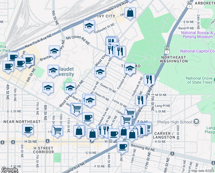 map of restaurants, bars, coffee shops, grocery stores, and more near 101 Independence Avenue Southeast in Washington