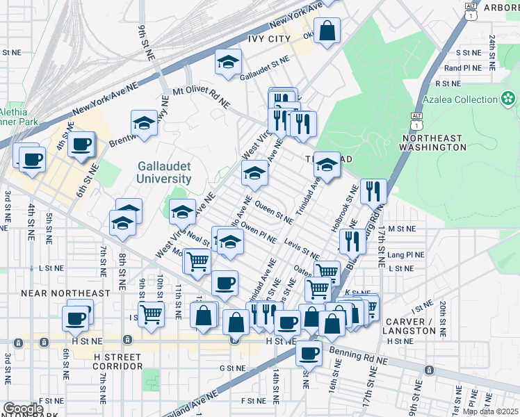 map of restaurants, bars, coffee shops, grocery stores, and more near 101 Independence Avenue Southeast in Washington