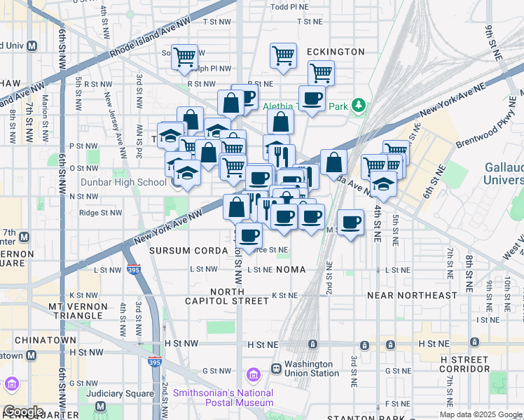 map of restaurants, bars, coffee shops, grocery stores, and more near 101 Independence Avenue Southeast in Washington