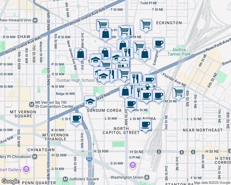map of restaurants, bars, coffee shops, grocery stores, and more near 101 Independence Avenue Southeast in Washington