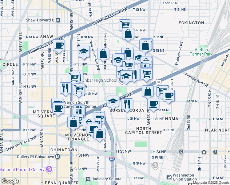 map of restaurants, bars, coffee shops, grocery stores, and more near 101 Independence Avenue Southeast in Washington