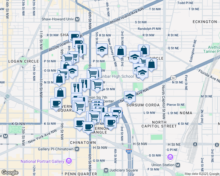 map of restaurants, bars, coffee shops, grocery stores, and more near 101 Independence Avenue Southeast in Washington