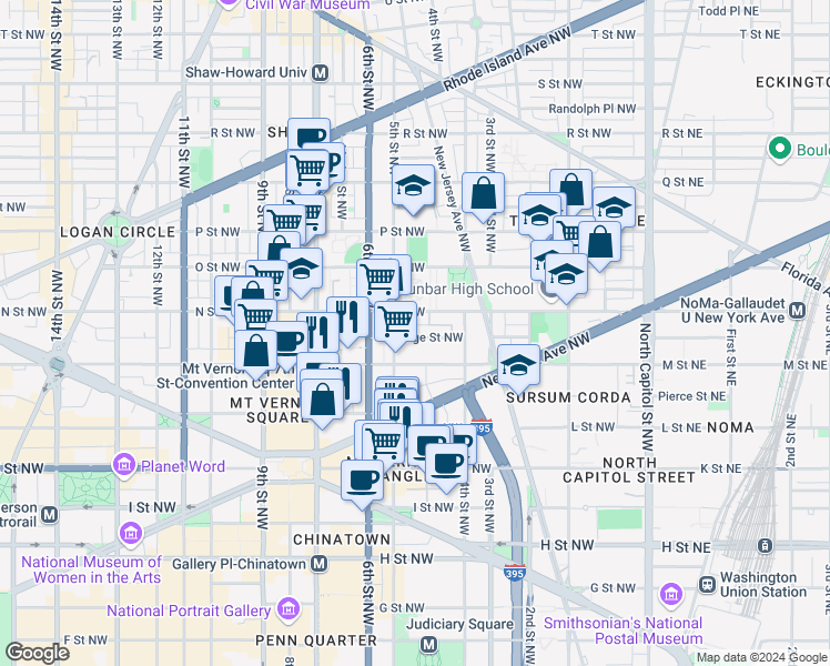 map of restaurants, bars, coffee shops, grocery stores, and more near 101 Independence Avenue Southeast in Washington