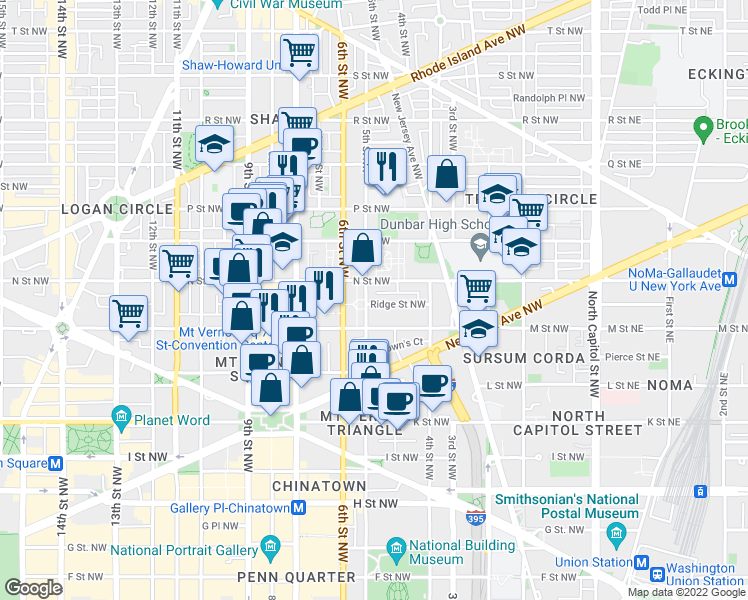 map of restaurants, bars, coffee shops, grocery stores, and more near 101 Independence Avenue Southeast in Washington