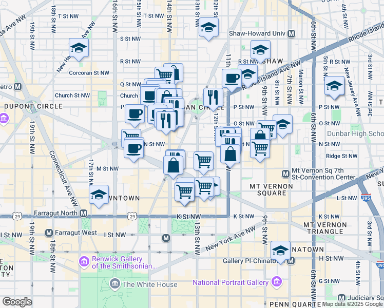 map of restaurants, bars, coffee shops, grocery stores, and more near 101 Independence Avenue Southeast in Washington