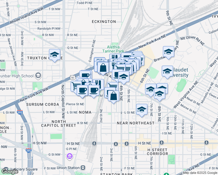 map of restaurants, bars, coffee shops, grocery stores, and more near 101 Independence Avenue Southeast in Washington