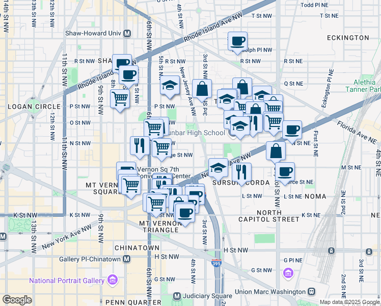 map of restaurants, bars, coffee shops, grocery stores, and more near 1222 4th Street Northwest in Washington