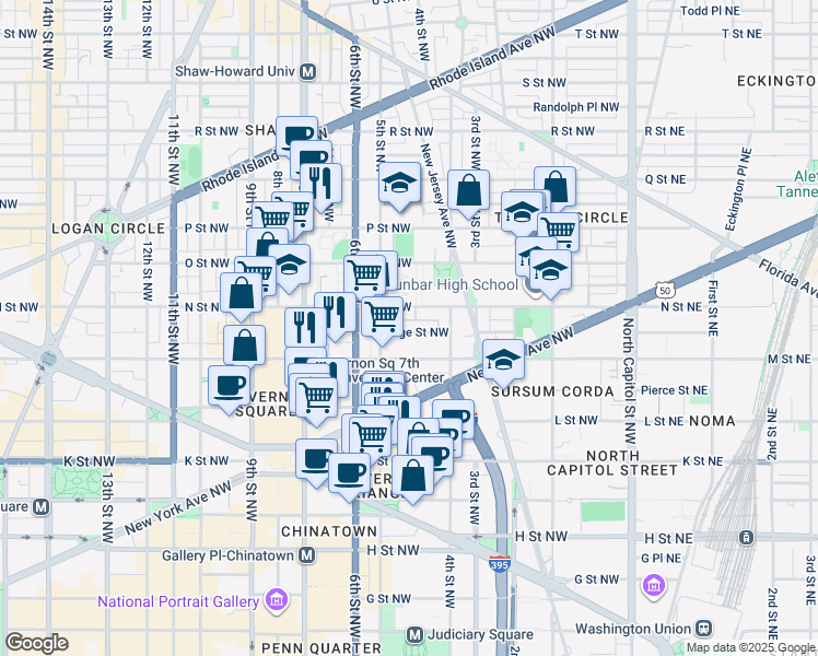 map of restaurants, bars, coffee shops, grocery stores, and more near 451 Ridge Street Northwest in Washington