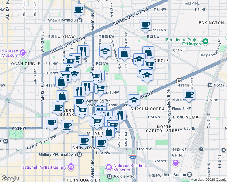 map of restaurants, bars, coffee shops, grocery stores, and more near 101 Independence Avenue Southeast in Washington