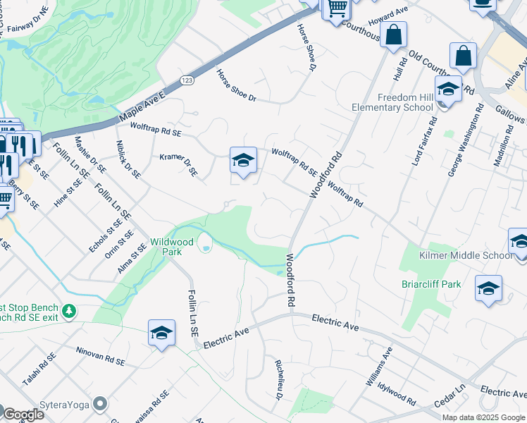 map of restaurants, bars, coffee shops, grocery stores, and more near 8521 Rehoboth Court in Vienna