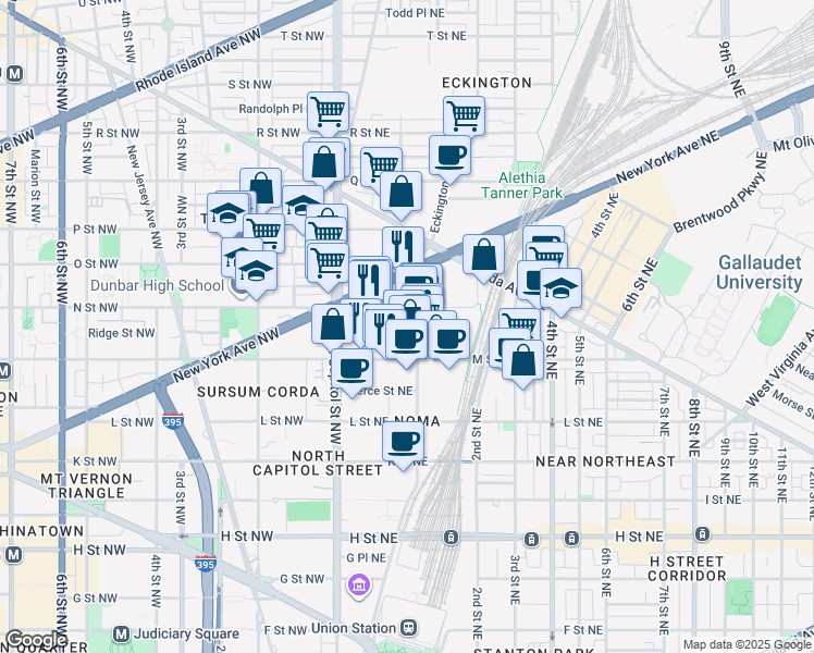 map of restaurants, bars, coffee shops, grocery stores, and more near 1222 First Street Northeast in Washington