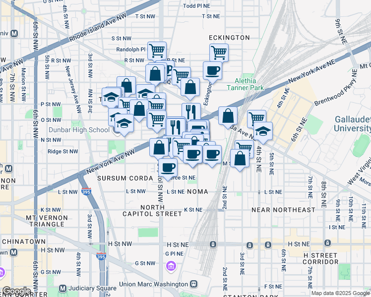 map of restaurants, bars, coffee shops, grocery stores, and more near 101 Independence Avenue Southeast in Washington