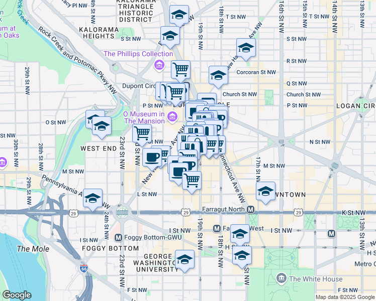 map of restaurants, bars, coffee shops, grocery stores, and more near 1233 20th Street Northwest in Washington