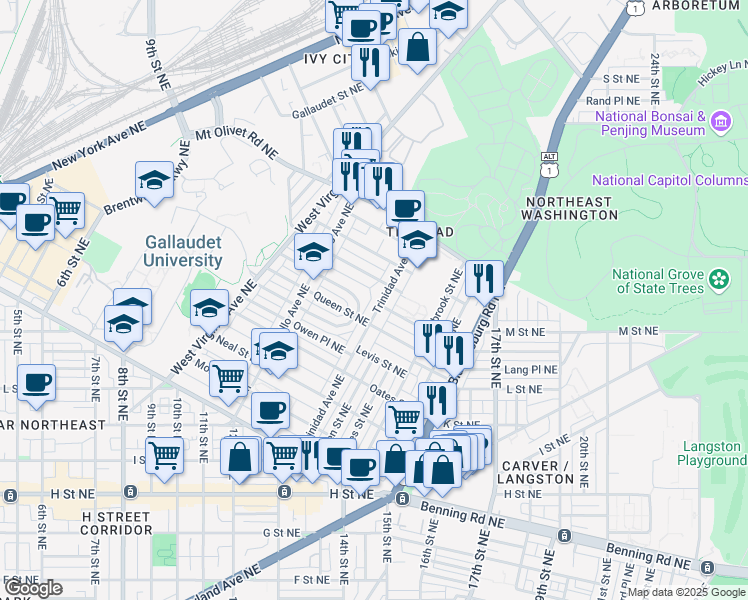 map of restaurants, bars, coffee shops, grocery stores, and more near 101 Independence Avenue Southeast in Washington