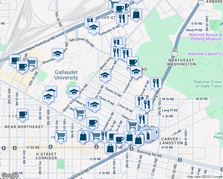 map of restaurants, bars, coffee shops, grocery stores, and more near 101 Independence Avenue Southeast in Washington