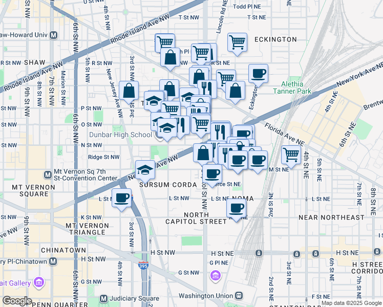 map of restaurants, bars, coffee shops, grocery stores, and more near 101 Independence Avenue Southeast in Washington