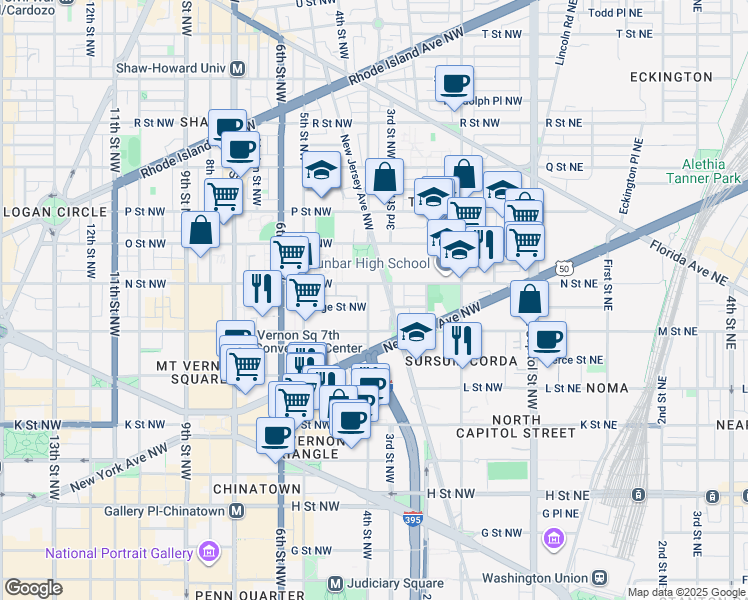 map of restaurants, bars, coffee shops, grocery stores, and more near 101 Independence Avenue Southeast in Washington