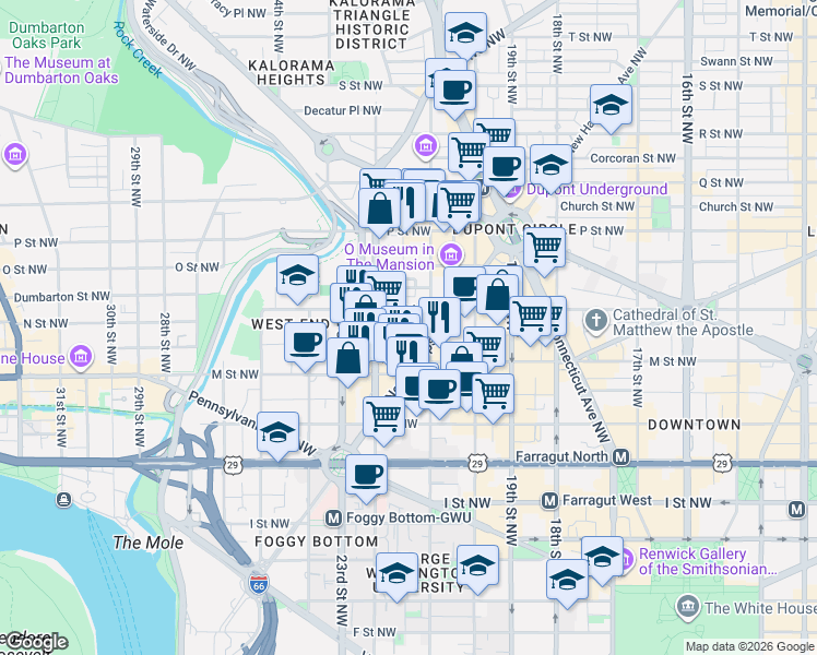 map of restaurants, bars, coffee shops, grocery stores, and more near 101 Independence Avenue Southeast in Washington