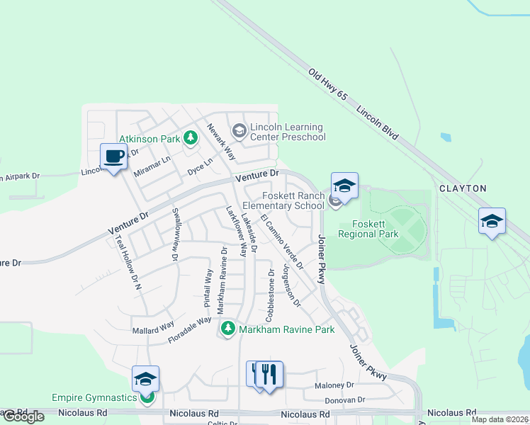 map of restaurants, bars, coffee shops, grocery stores, and more near 1641 Calabasa Drive in Lincoln