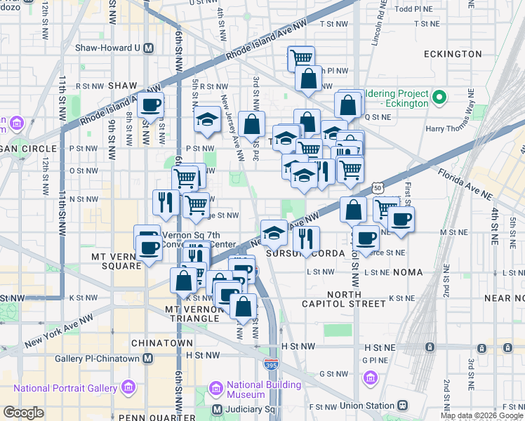 map of restaurants, bars, coffee shops, grocery stores, and more near 101 Independence Avenue Southeast in Washington