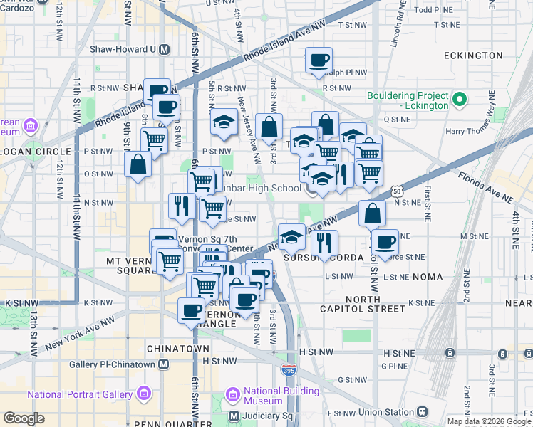 map of restaurants, bars, coffee shops, grocery stores, and more near 101 Independence Avenue Southeast in Washington