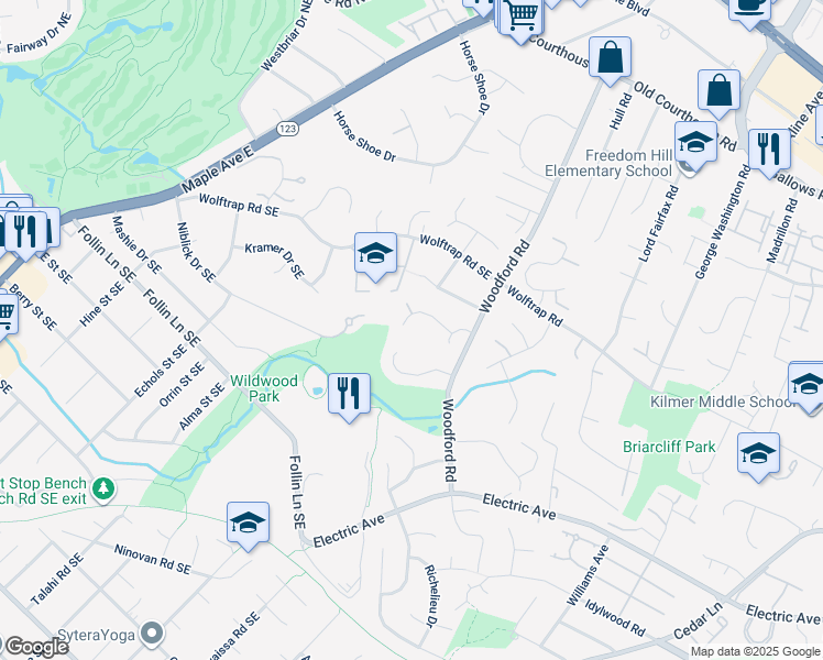 map of restaurants, bars, coffee shops, grocery stores, and more near 8519 Rehoboth Court in Vienna