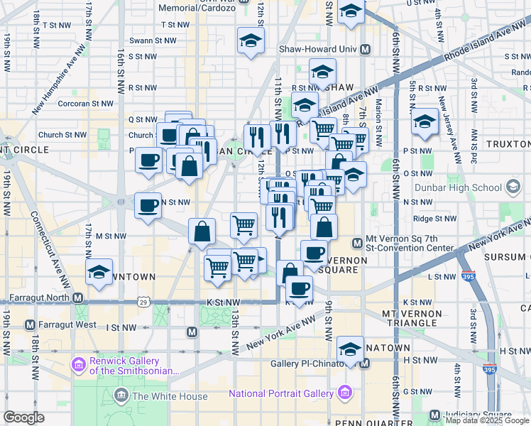 map of restaurants, bars, coffee shops, grocery stores, and more near 1233 12th Street Northwest in Washington