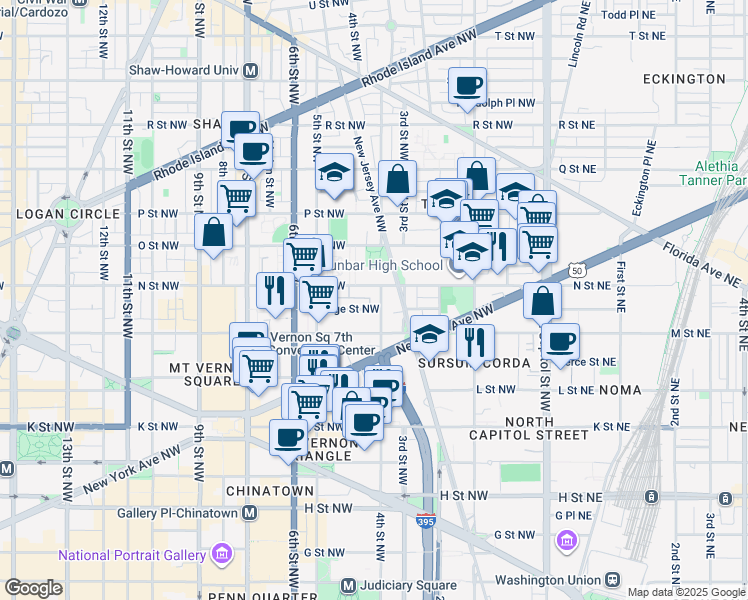 map of restaurants, bars, coffee shops, grocery stores, and more near 1228 4th Street Northwest in Washington