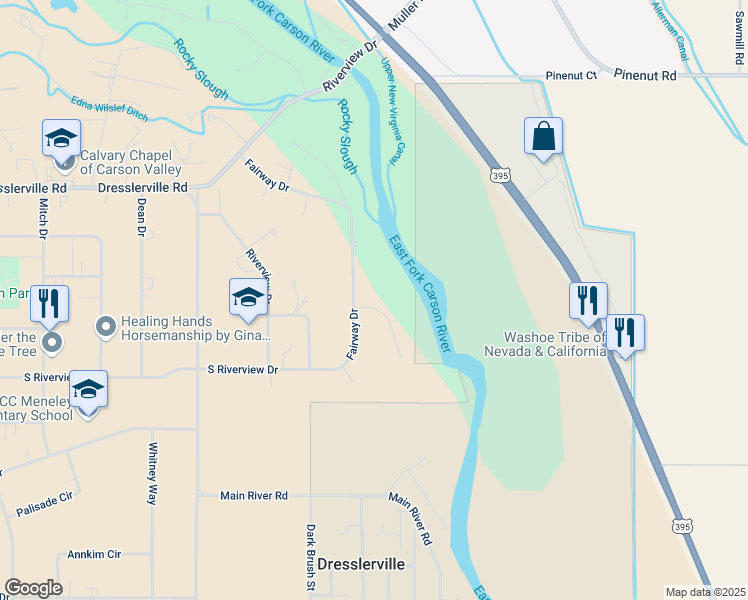 map of restaurants, bars, coffee shops, grocery stores, and more near 1574 5th Green Court in Gardnerville
