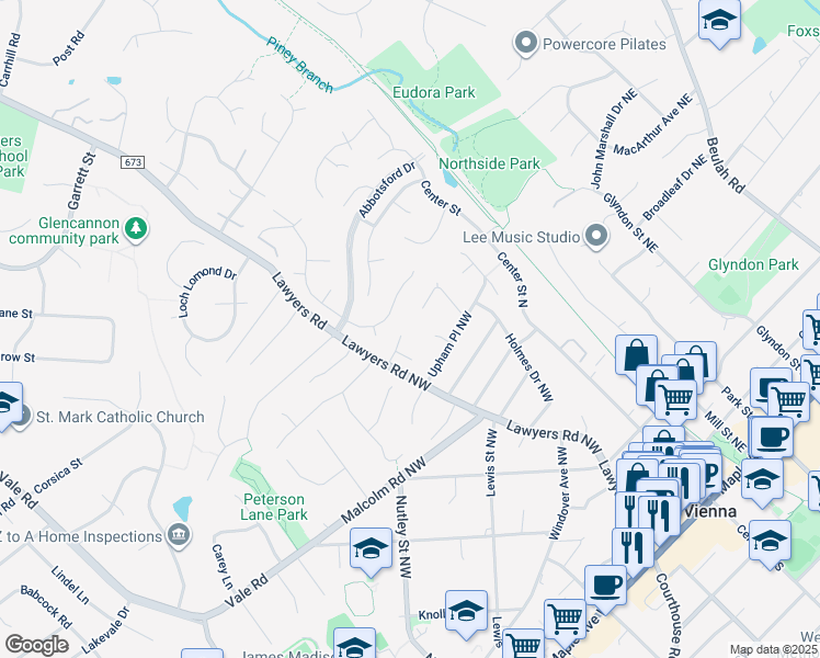 map of restaurants, bars, coffee shops, grocery stores, and more near 301 Blair Court Northwest in Vienna
