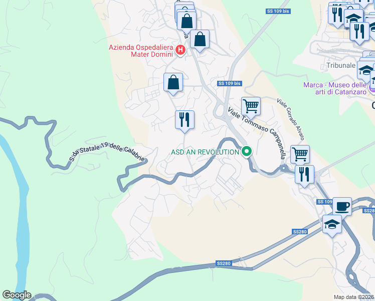 map of restaurants, bars, coffee shops, grocery stores, and more near 11 Traversa Barlaam da Seminara in Catanzaro