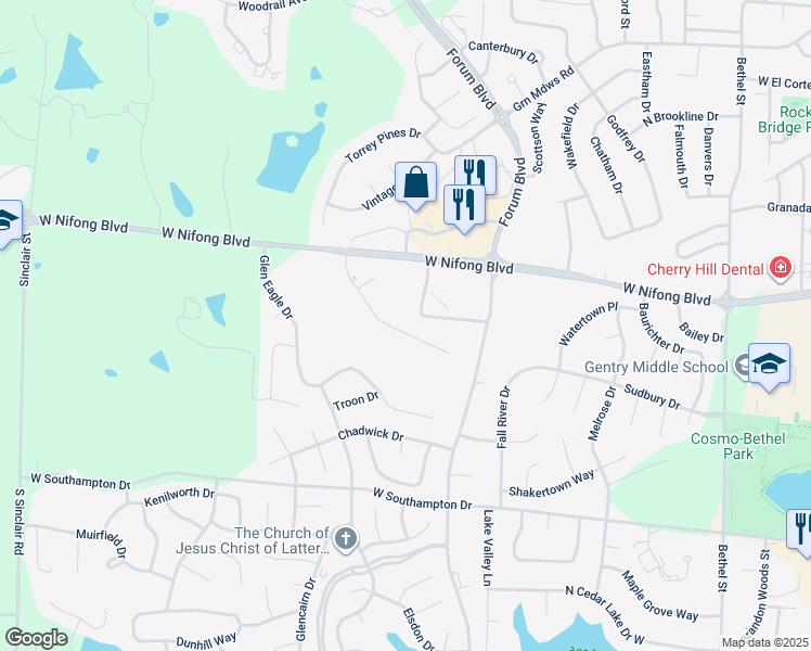 map of restaurants, bars, coffee shops, grocery stores, and more near 1201 Willowcreek Lane in Columbia