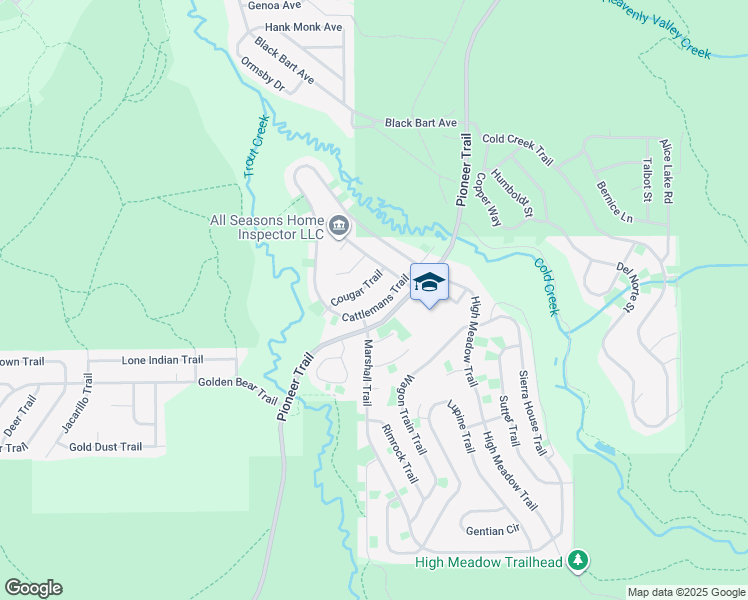 map of restaurants, bars, coffee shops, grocery stores, and more near 2467 Cattlemans Trail in South Lake Tahoe