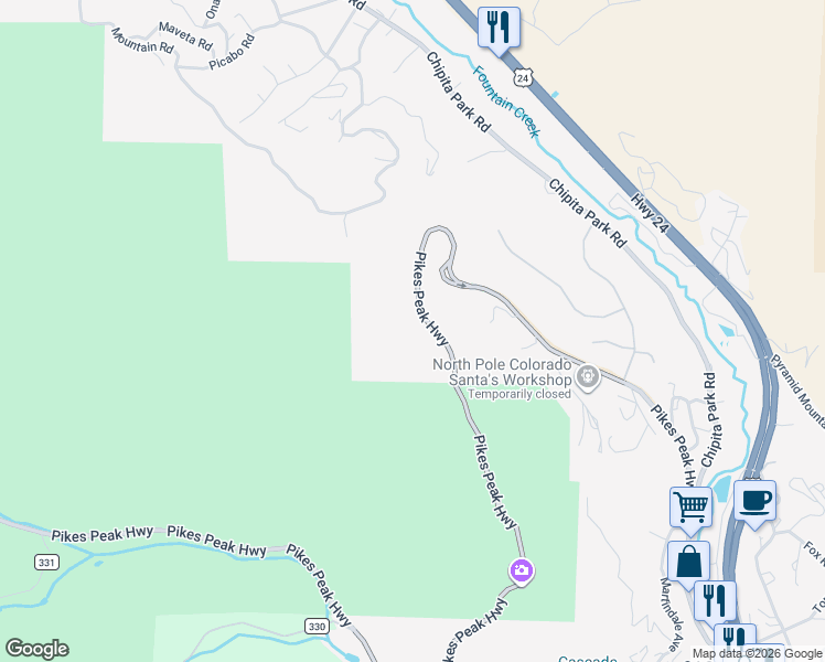 map of restaurants, bars, coffee shops, grocery stores, and more near 5069 Pikes Peak Highway in Cascade-Chipita Park