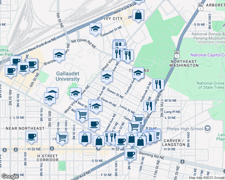 map of restaurants, bars, coffee shops, grocery stores, and more near 101 Independence Avenue Southeast in Washington