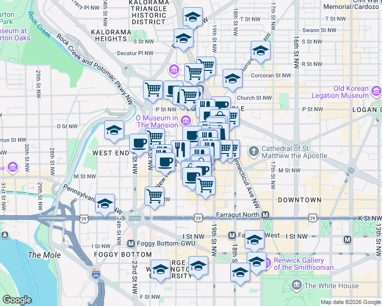 map of restaurants, bars, coffee shops, grocery stores, and more near 101 Independence Avenue Southeast in Washington