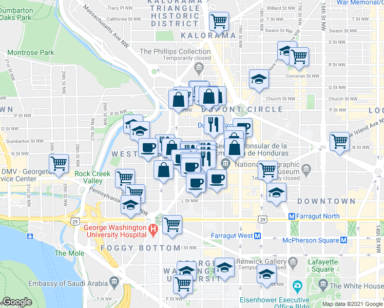 map of restaurants, bars, coffee shops, grocery stores, and more near 101 Independence Avenue Southeast in Washington