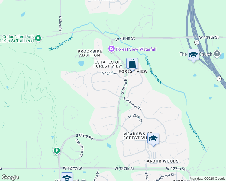 map of restaurants, bars, coffee shops, grocery stores, and more near 12239 South Solomon Road in Olathe