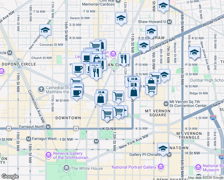 map of restaurants, bars, coffee shops, grocery stores, and more near 101 Independence Avenue Southeast in Washington