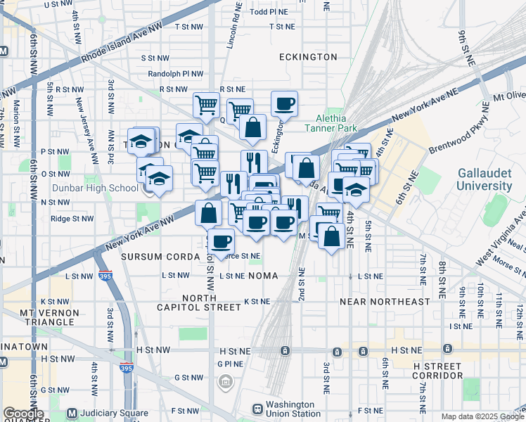 map of restaurants, bars, coffee shops, grocery stores, and more near in Washington