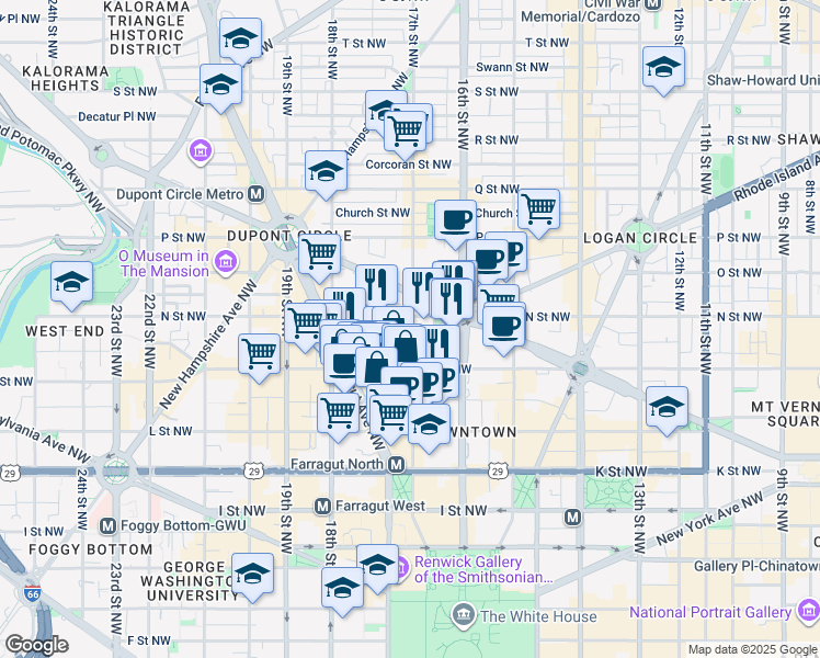 map of restaurants, bars, coffee shops, grocery stores, and more near 1701 Saint Matthews Court Northwest in Washington