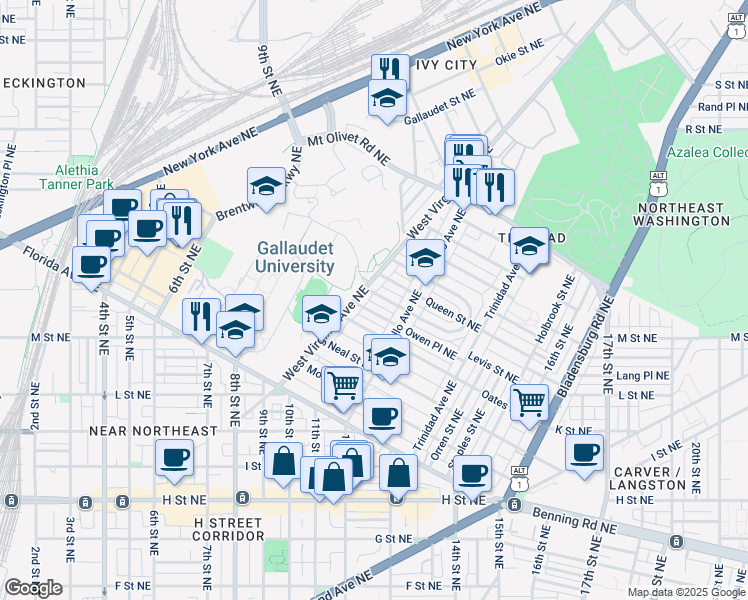 map of restaurants, bars, coffee shops, grocery stores, and more near 101 Independence Avenue Southeast in Washington