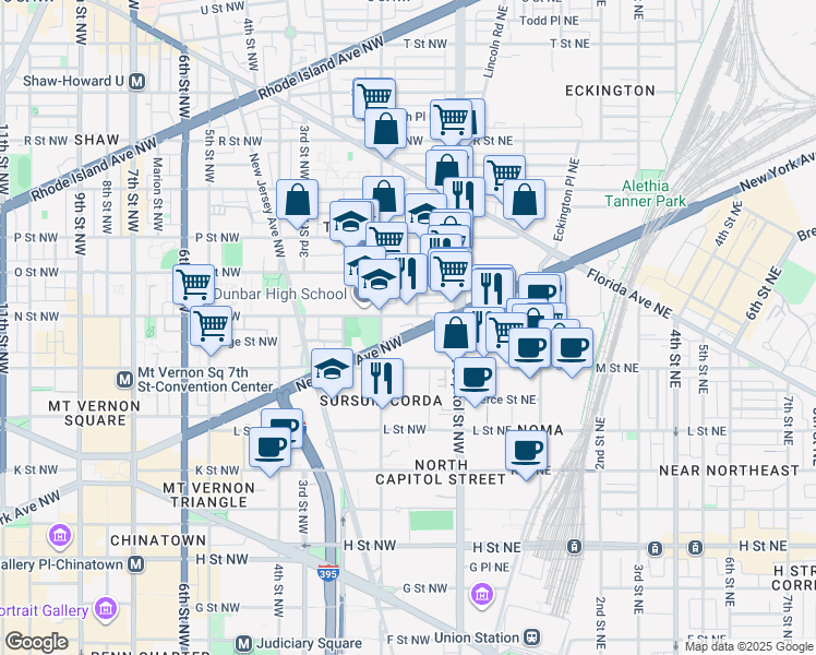 map of restaurants, bars, coffee shops, grocery stores, and more near 101 Independence Avenue Southeast in Washington