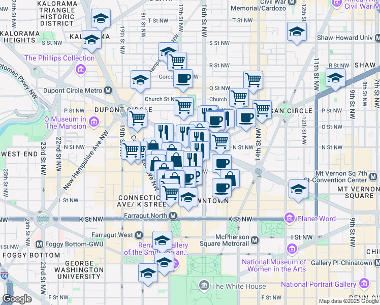 map of restaurants, bars, coffee shops, grocery stores, and more near 101 Independence Avenue Southeast in Washington