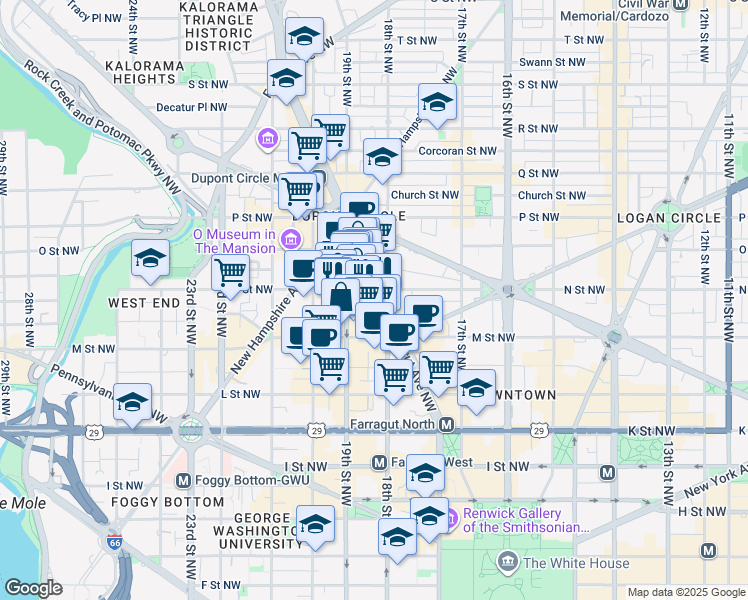 map of restaurants, bars, coffee shops, grocery stores, and more near 101 Independence Avenue Southeast in Washington