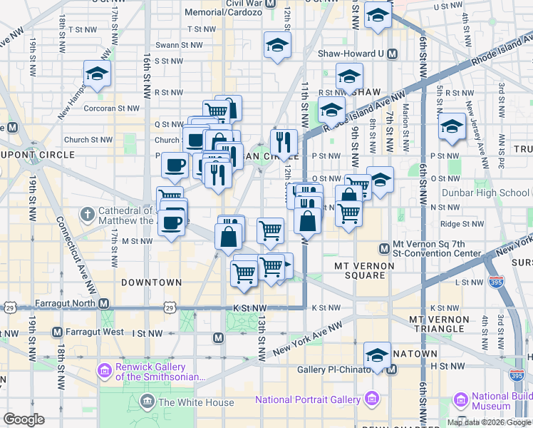 map of restaurants, bars, coffee shops, grocery stores, and more near 101 Independence Avenue Southeast in Washington
