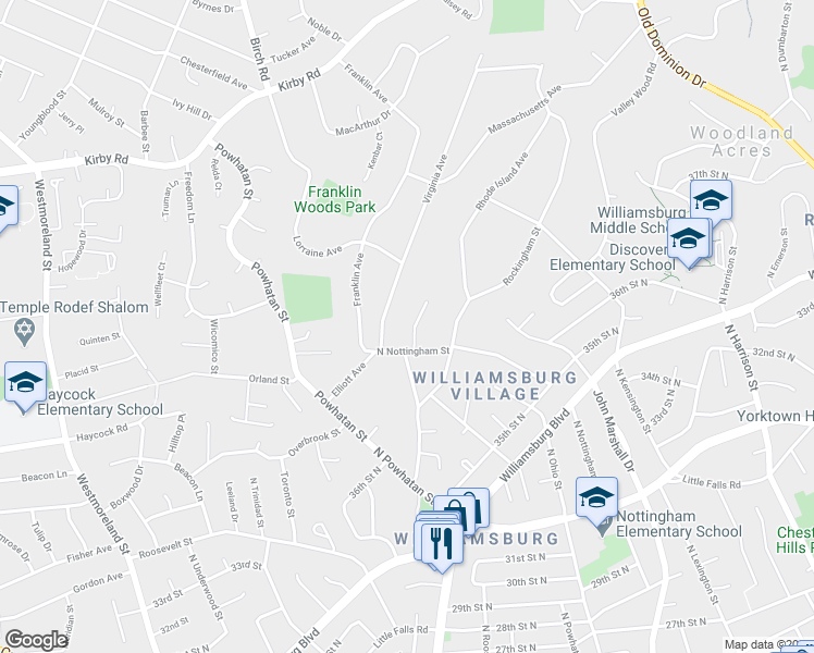 map of restaurants, bars, coffee shops, grocery stores, and more near 2088 Grace Manor Court in McLean